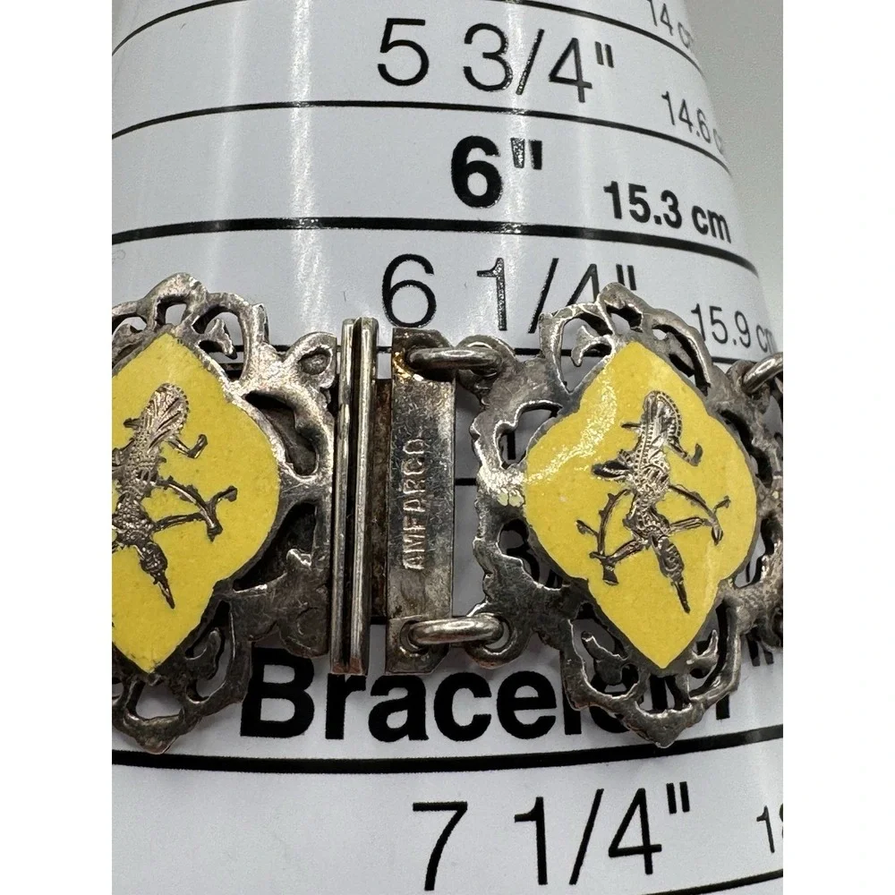Amfarco Sterling Silver Yellow Enamel Siam Thai Dancer Panel Bracelet 925